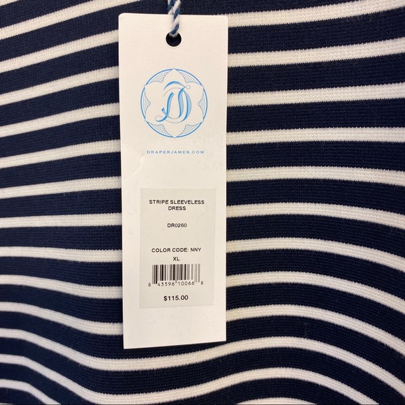 Draper James Striped Sleeveless Navy & White Ponte Dress Peplum Hem Size XL NWT - Picture 6 of 8